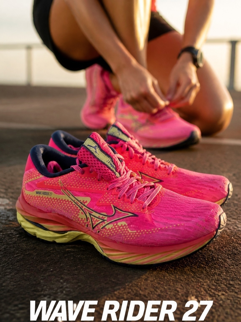 Mizuno Wave Rider 27 Women’s 8. Running Shoes Pink Yellow Athletic Sneakers
